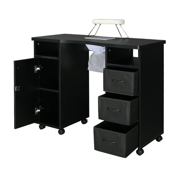 Winado Manicure Table, Nail Beauty Manicure Desk, Wrist Cushion, Lockable Wheels, Storage Drawers
