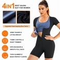 thumbnail image 3 of 2 PCS Sauna Suit for Women Sweat Vest Waist Trainer 3in 1 Full Body Shaper Workout Top with Sleeve Shorts, 3 of 5