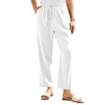 thumbnail image 3 of IDALL Linen Pants Women Petite Pants Women Cotton Linen Straight Leg Pants Elastic Drawstring Casual Trousers With Pockets Summer Beach Pants Beach Pants Summer Pants White 3XL, 3 of 6