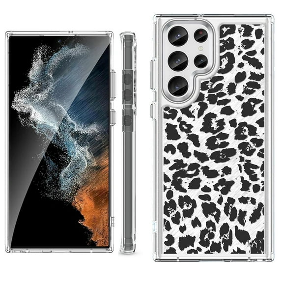 Shockproof Bumper Phone Case for Samsung Galaxy S23 Ultra 5G, by OneToughShield ® - Cheetah B/W