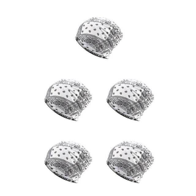 Baohd Bonnet Chapeau Musulman Hijab Imprimé Floral Foulard Coloré Turban Stretch Tête Wrap Mode Oreille Protection Bonnet Blanc Fleur 5Set