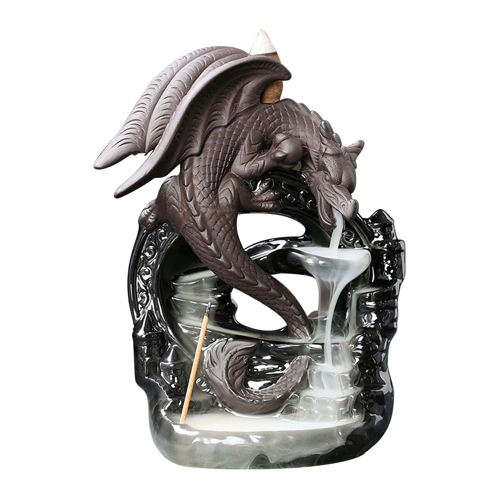 Hxlamzoo Dragon Backflow Incense Burner, Ceramic Incense Waterfall Burners, Incense Fountain Waterfall Holders, Incense Stick Holder with 20 Backflow Incense Cones