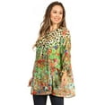 thumbnail image 4 of Sakkas Elvira Women's Loose Long Sleeve Swing Top Tunic Blouse Floral Scoop Neck - 595-Green - S/M, 4 of 5