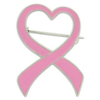 Pink Breast Cancer Awareness Ribbon Heart Enamel Brooch Pin