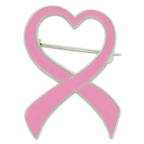 Pink Breast Cancer Awareness Ribbon Heart Enamel Brooch Pin