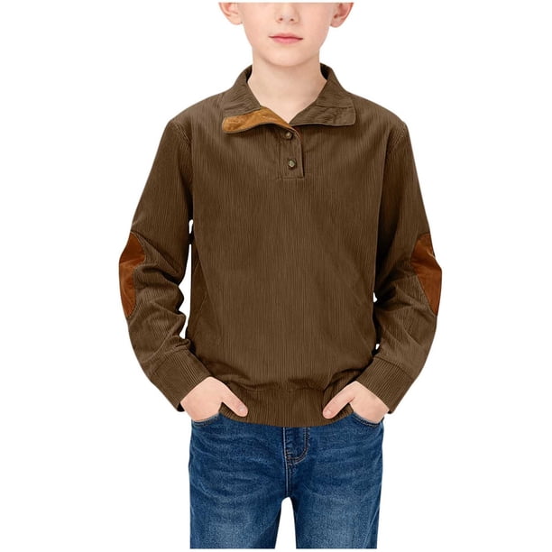 Camisa de manga larga con bloques de color para niños, talla mediana, informal y cómoda, blusa de poliéster para niños