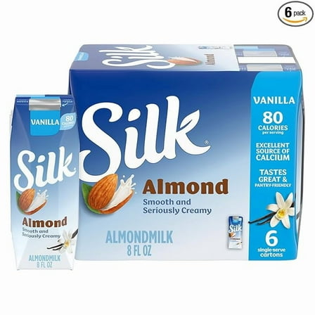 Silk Shelf-Stable Almond Milk Singles, Vanilla, Dairy-Free, Vegan, Non-GMO Project Verified, 8 oz., 6 Pack