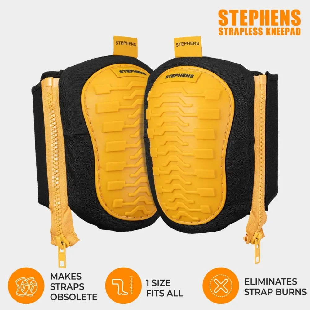 Stephens Strapless Kneepads for Construction - Heavy Duty Soft Cap Design for Work | Safety Work Gear | Flooring | Roofing | Gardening | Protective Equipment-Non-Slip Strapless-Caution Yellow