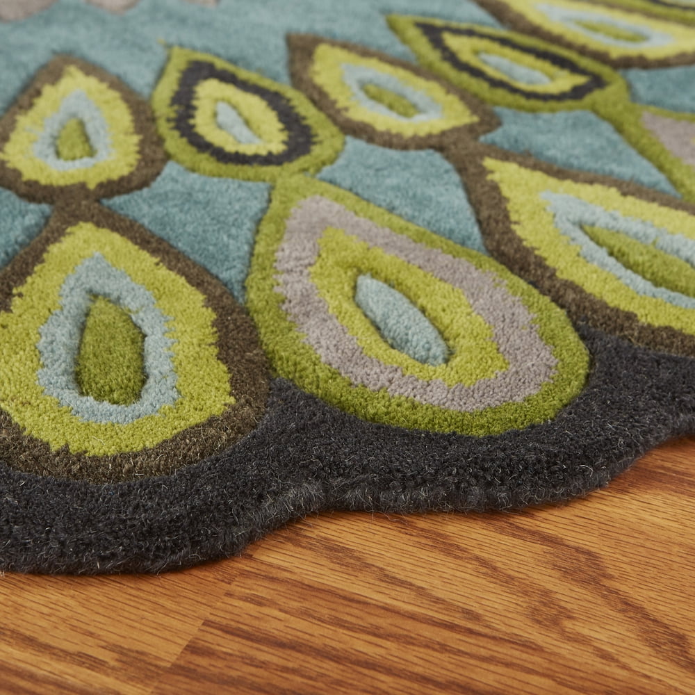 LR Home Wren 5' Round Green Peacock Medallion Indoor Area Rug