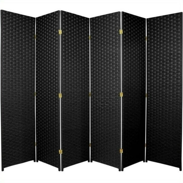 Oriental Furniture 6 Ft Tall Woven Fiber Room Divider, Black, 6 panel