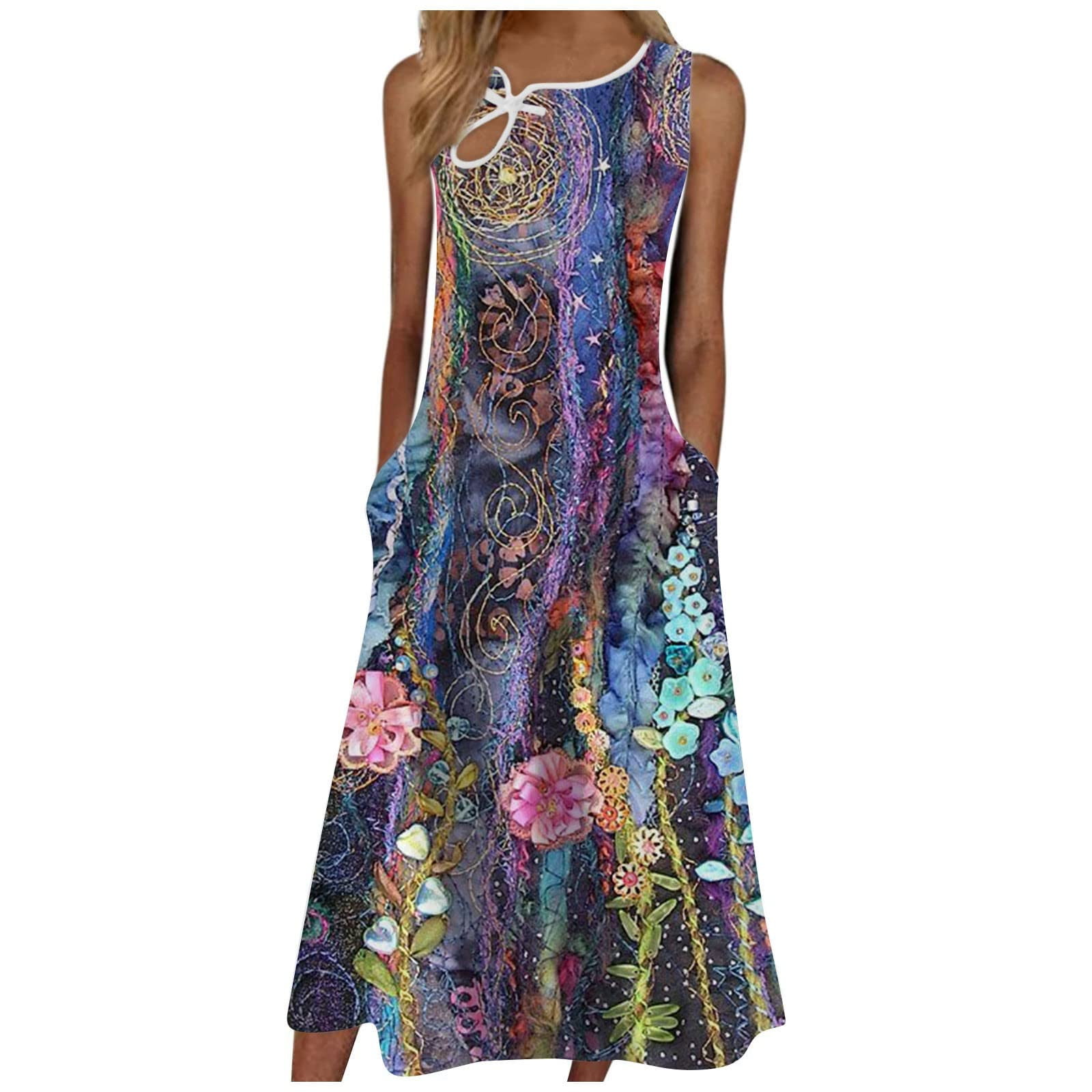 Ersazi Summer Women's Formal Round Neck Dresses, Sleeveless Flower ...