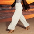 thumbnail image 6 of Women's Plus Size Linen Cotton Wide Leg Pants, High Waisted Pleated Draped Trousers, Breathable Loose Fit Casual Palazzo Pants for Resort and Vacation Beige L, 6 of 6