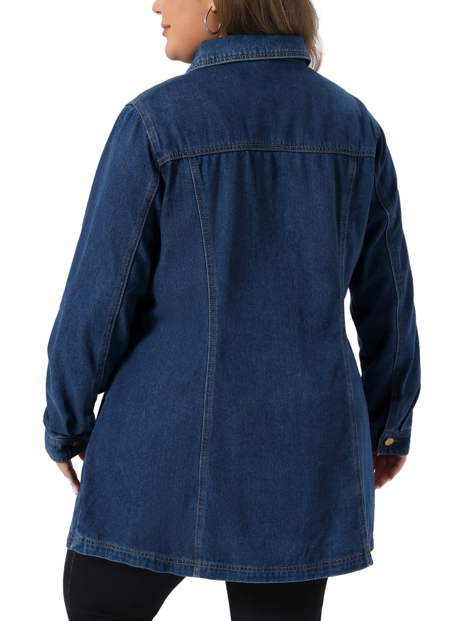 DARING DIVA Women's Plus Size Buttons Long Sleeve Jean Jackets 4X Dark Blue