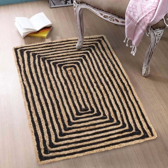 Superior Braided Jute Reversible Indoor/Outdoor Area Rug Black 3' x 5'