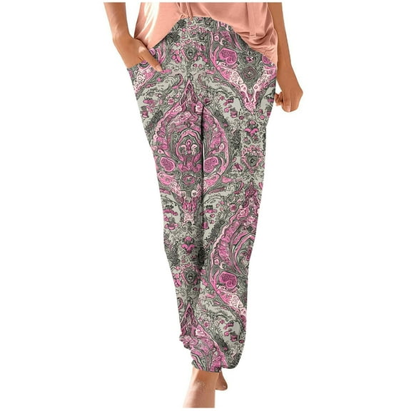 ZToonmas Paisley Floral Jogger Pants for Women Drawstring Elastic Waist Loose Lightweight Casual Long Pants with Side Pockets