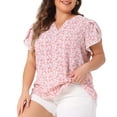 thumbnail image 2 of DARING DIVA Women's Plus Floral V Neck Tulip Sleeve Casual Blouse 4X Pink, 2 of 6