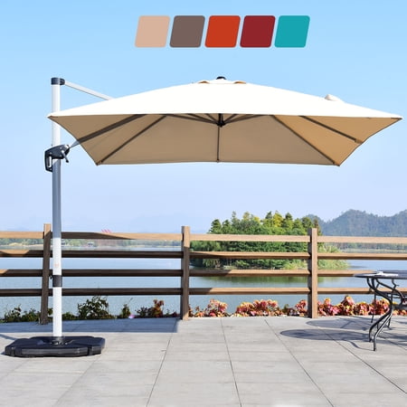 Costway 10ft Patio Offset Cantilever Umbrella 360 Degree Tilt Aluminum W Base Beige Walmart Canada