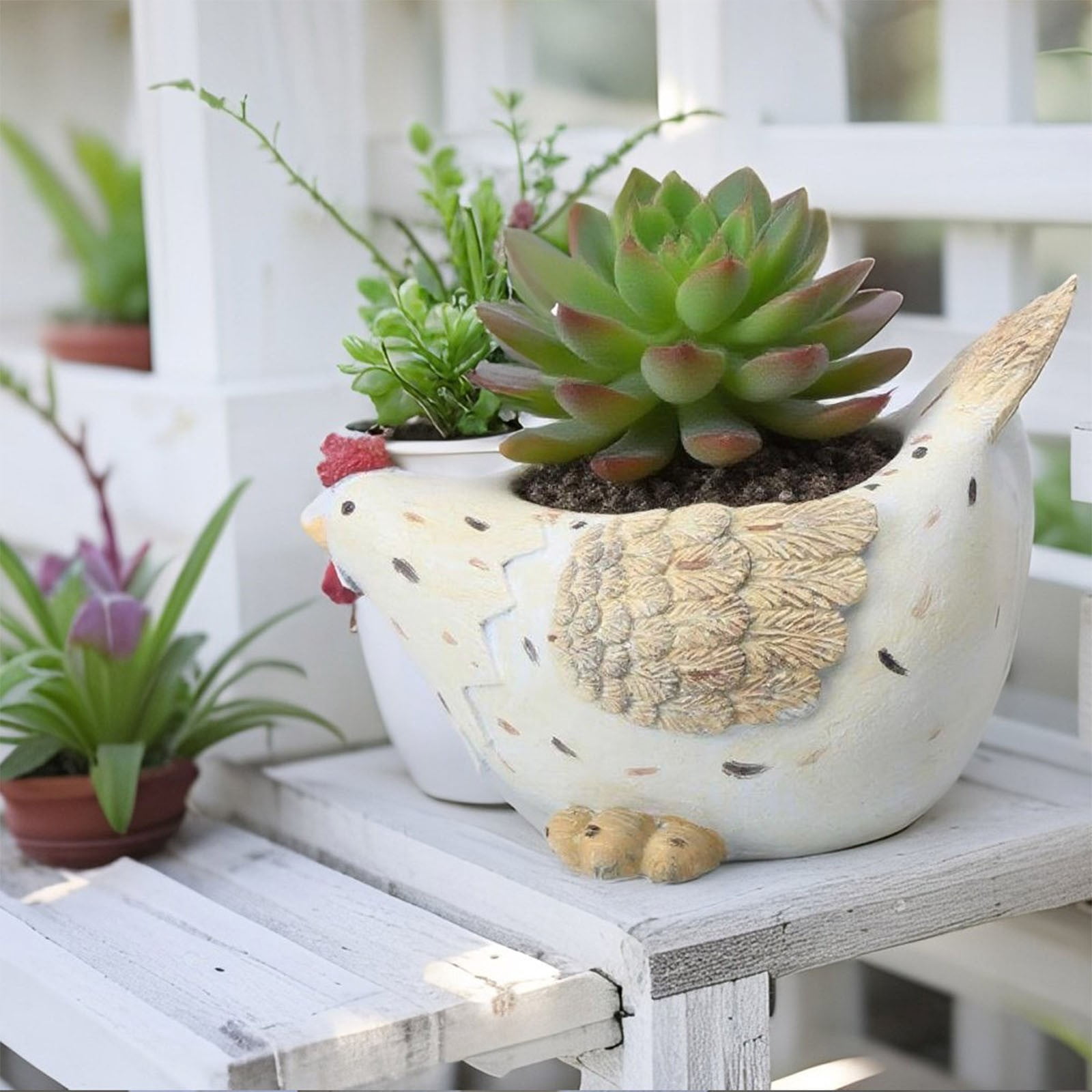 Jierger Hen Kitchen Utensil Holder for Countertop Ceramic Utensil Crock for Kitchen Counter Chicken Decorative Farmhouse Organizer Crock for Forks Spoons Cooking Utensils Countertop Storage Container