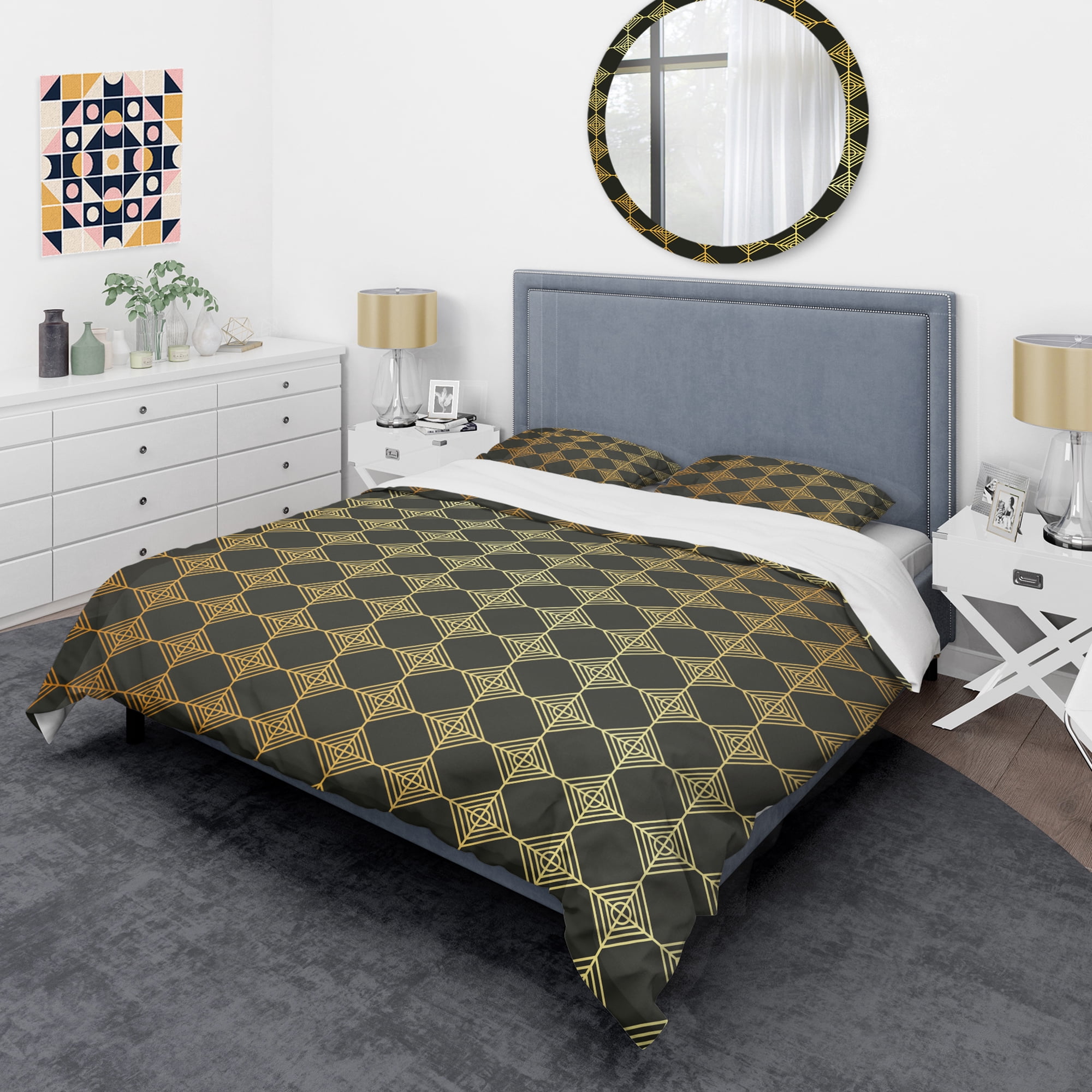 Designart 'Golden Luxury Metallic Geometrics I' Mid-Century Modern Duvet Cover Set