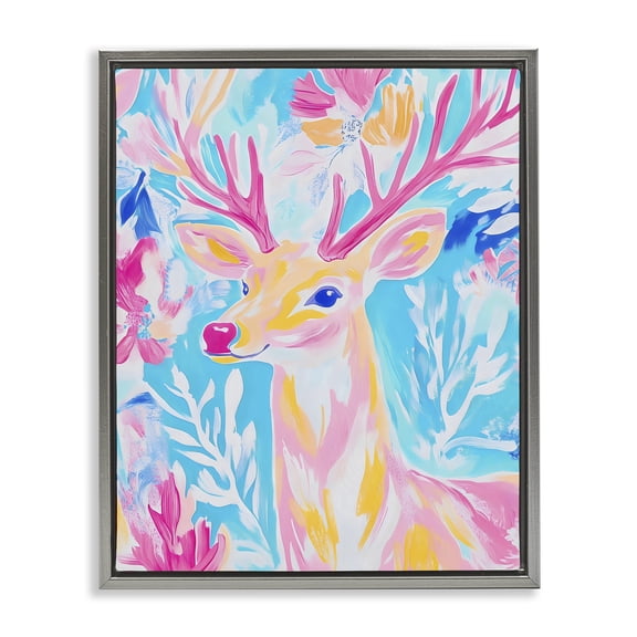 Stupell Industries Bright Pastel Deer Gray Framed Floater Canvas Wall Art, design by Arlington Prints