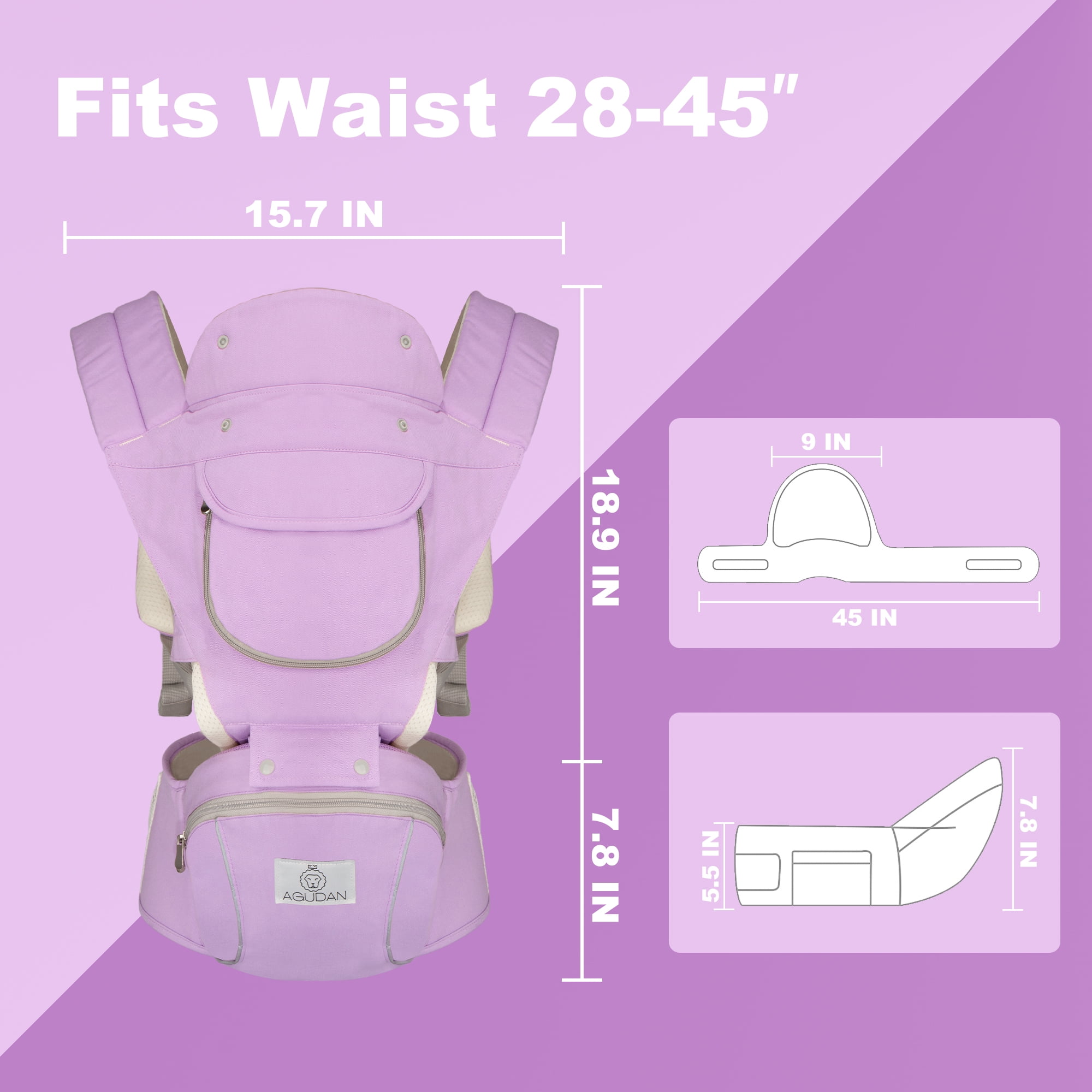 AGUDAN Baby Carrier with Hip Seat, 6 in 1 Ergonomic Unisex Waist Stool, 0-36 Months