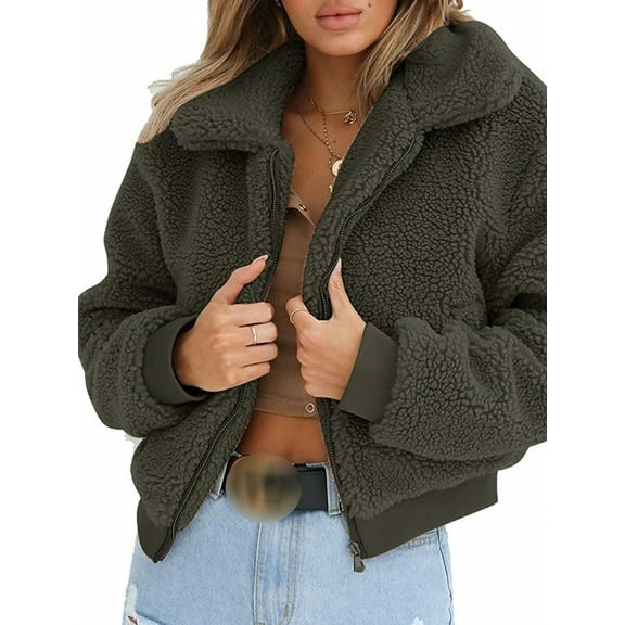 Sunisery Womens Thick Warm Teddy Bear Pocket Fleece Jacket Coat Zip Up Outwear Overcoat