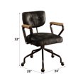 thumbnail image 4 of Office Chair, Top Grain Leather 360-Degree Swivel Chair with Wooden Armrests&Tilt-Adjustable Backrest, Black, 4 of 7