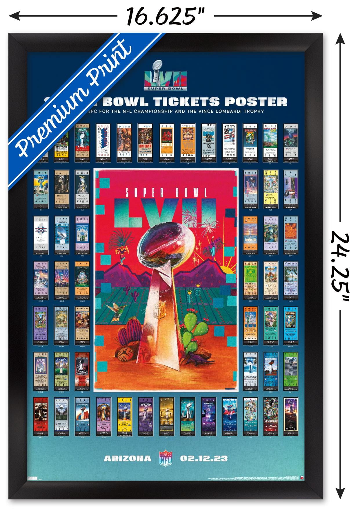 NFL League - Super Bowl LVII Ticket Collage Wall Poster, 14.725" x 22.375" Framed