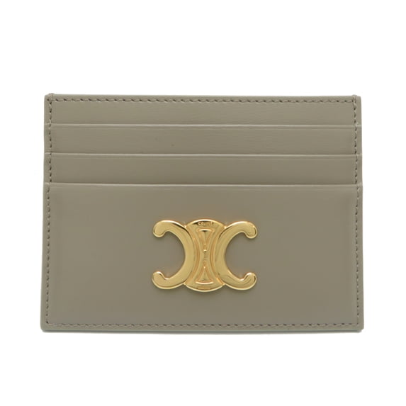 Pre-Owned Celine Triomphe Women's Business Card Case 10L833DPV.18GT in Shiny Calfskin, Greige