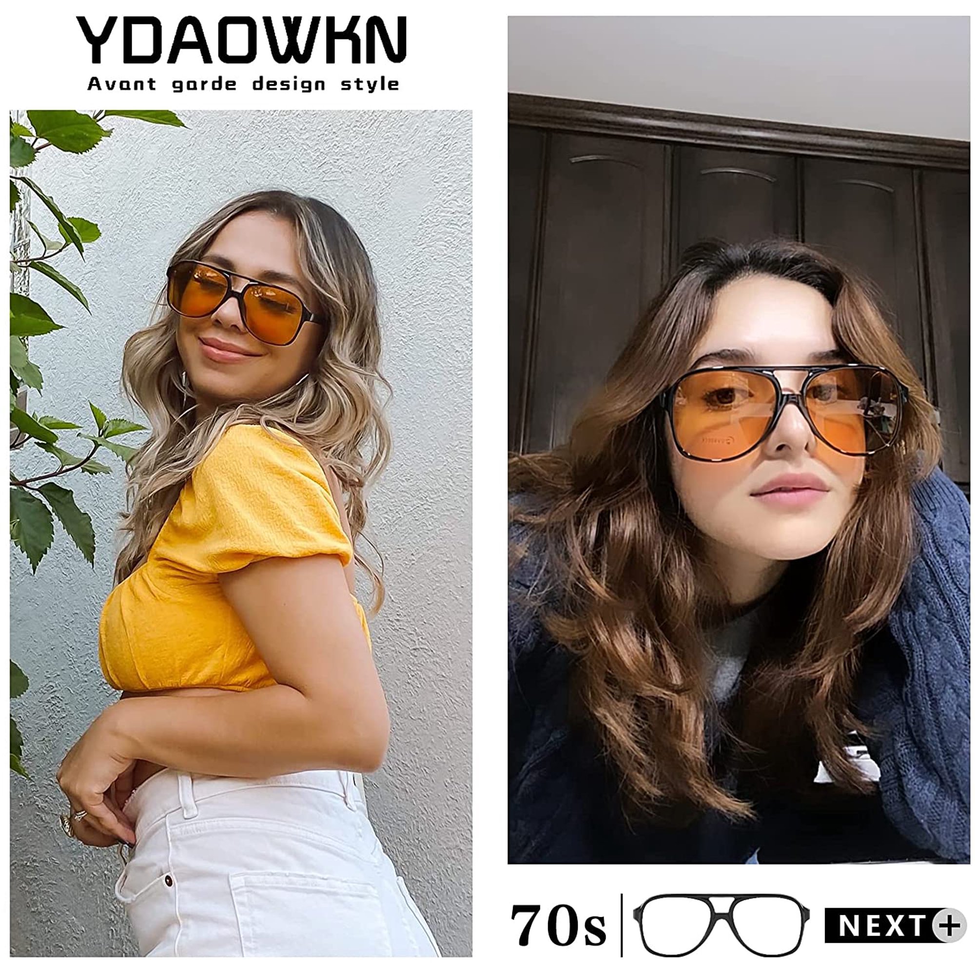Lunettes De Soleil Jaunes Monture Noire - Taille Normale, Occasion, Sans Marque Pour Homme