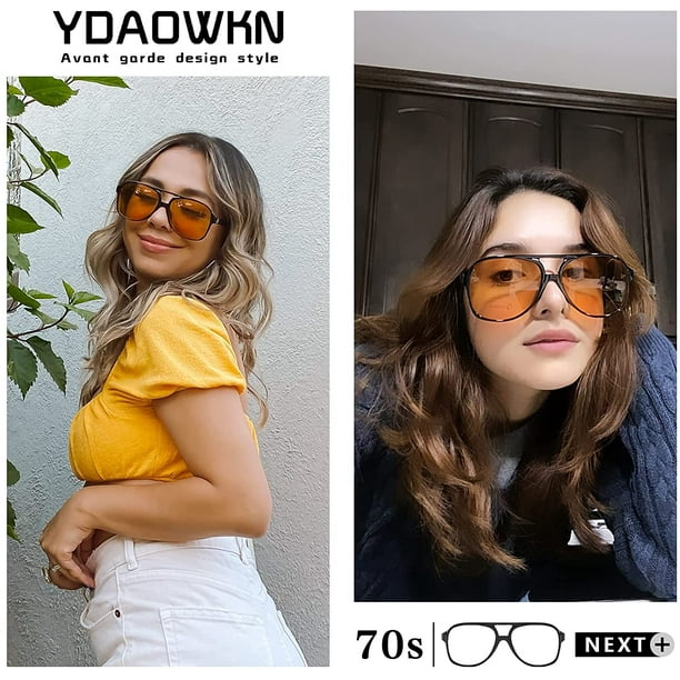 Classic Vintage Aviator Sunglasses for Women Men - Large Frame Retro 70s  Sunglasses - Yellow, One Size 