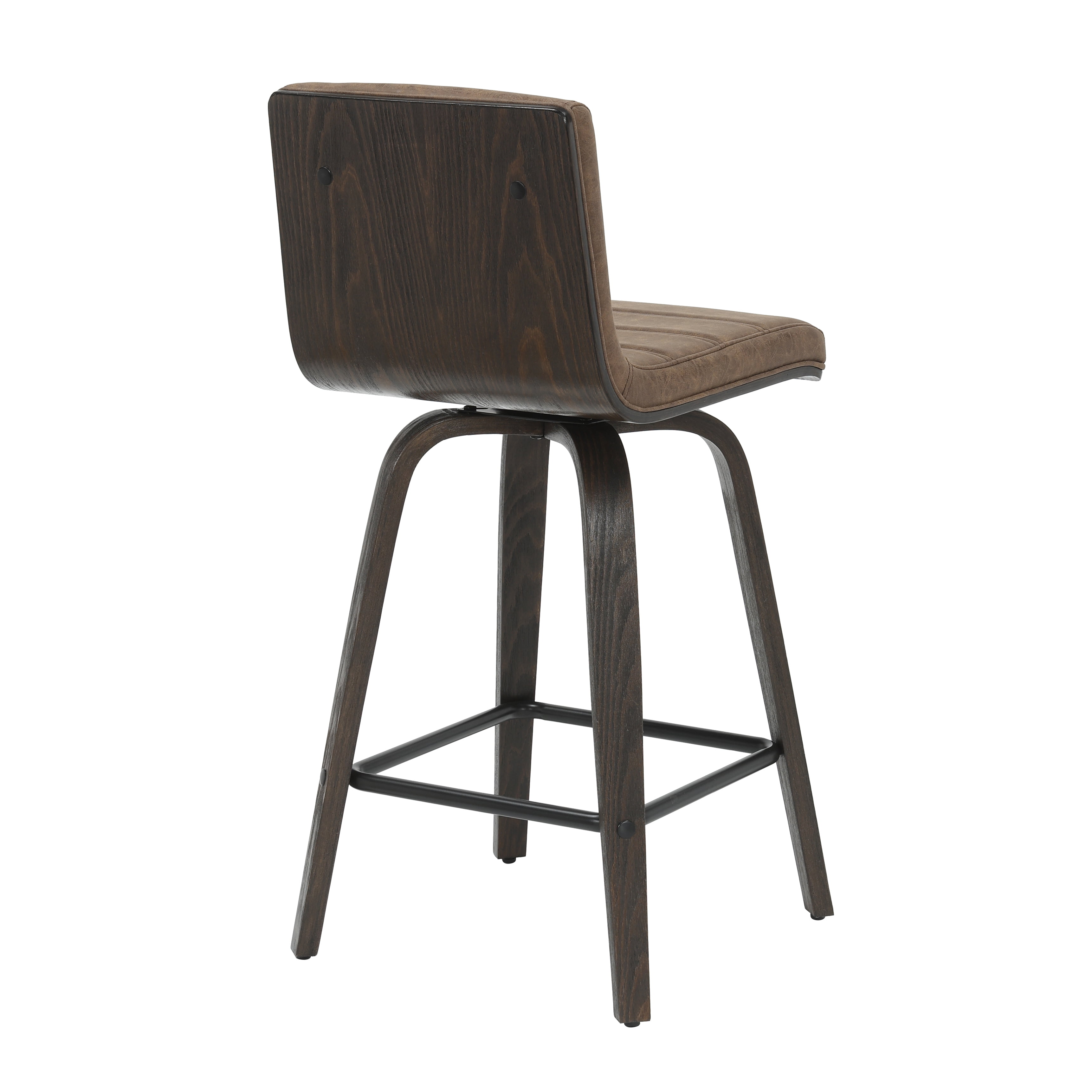 Vienna 35.5 in. H Swivel Counter Height Vintage Dark Brown Square Back Wood Bar Stool with Faux Leather Seat Set of 2