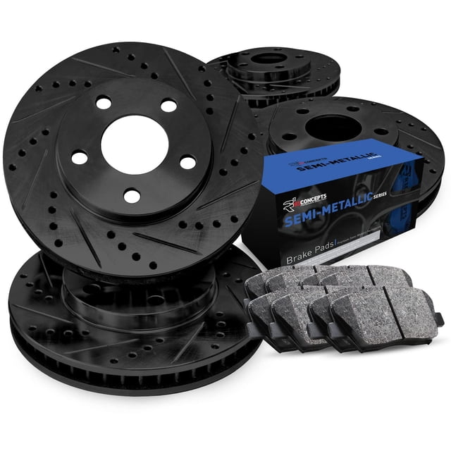 R1 Concepts Front and Rear Brakes and Rotors| Front and Rear Semi Met Brake Pads and Rotors Kit| Fits 2003-2005 INFINITI G35, Nissan 350Z