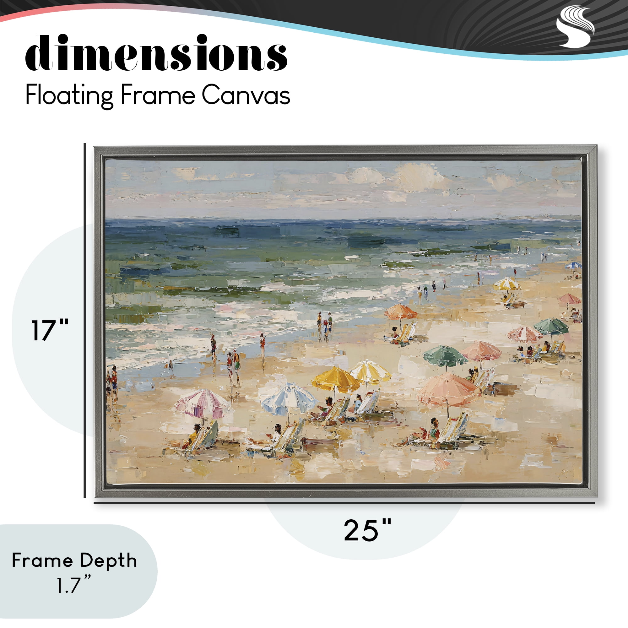 Stupell Industries Impressionist Summer Beach Day Gray Framed Floater Canvas Wall Art, design by Jacky Ngan