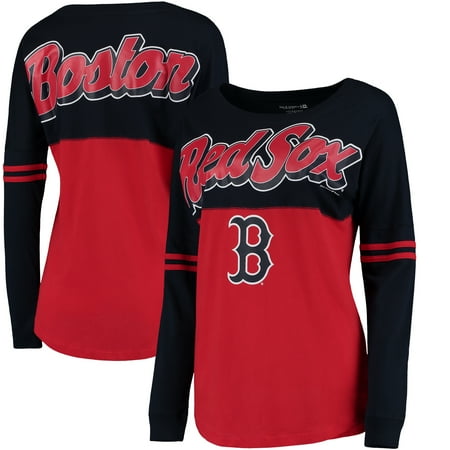 Boston Red Sox 5th & Ocean by New Era Women's MLB Baby Jersey Varsity Crew Boyfriend Long Sleeve T-Shirt - (Best Era In Mlb)