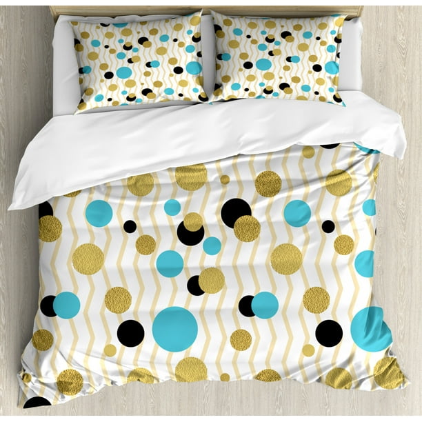 Abstract Duvet Cover Set Trippy Geometric Circles Dotted Yellow Rounds On Zig Zag Lines Background Artwork Print Decorative Bedding Set With Pillow Shams Aqua By Ambesonne Walmart Com Walmart Com