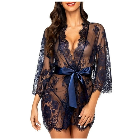 

Zuwimk Lingerie For Women Plus Size Lingerie for Women Lace Chemise High Waisted Nightdress Sleepwear Set Blue XXL