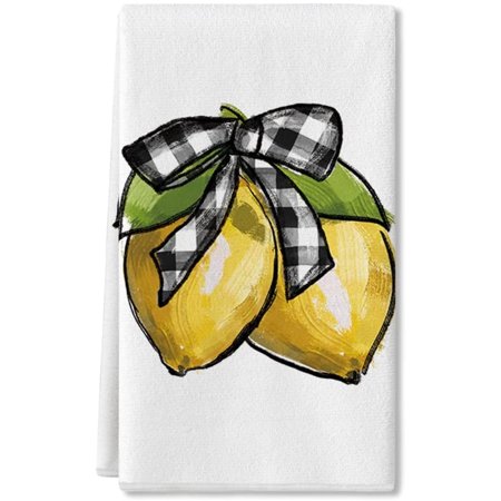 Watercolor Lemon Fingertip Towel, Seasonal Holiday Soft & Absorbent Household Hand Towel Gift Bathroom Kitchen Decoration Set of 1, 16 x 28 Inch