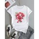 thumbnail image 3 of Valentine'S Day Floral Applique Women'S Short Sleeve T-Shirt, Casual Crew Neck, Polyester Knit Fabric, Regular Length, with Rose Bouquet Graphic Print, for Summer Wear - 1206, 3 of 6