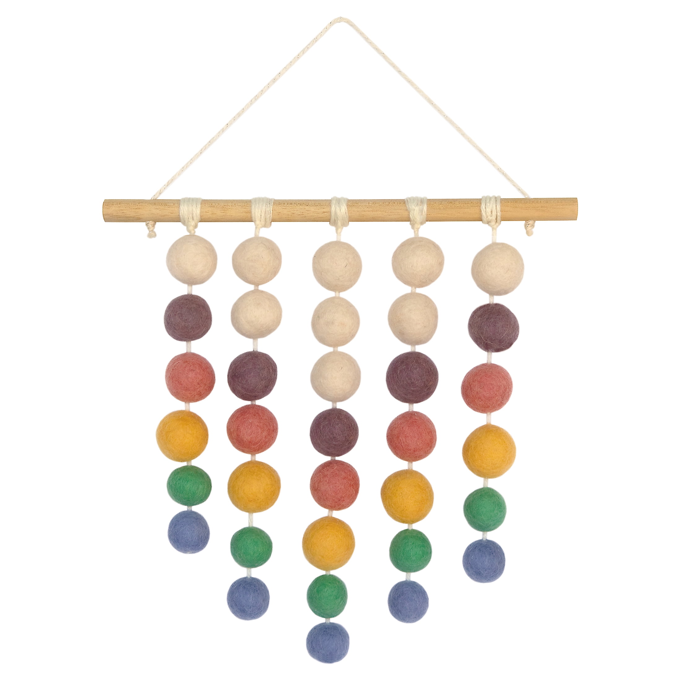 Hillfolk Felt Ball Wall Hanging Kit with 34 Wool Felt Balls, Wooden Dowel, Needle, and Instructions