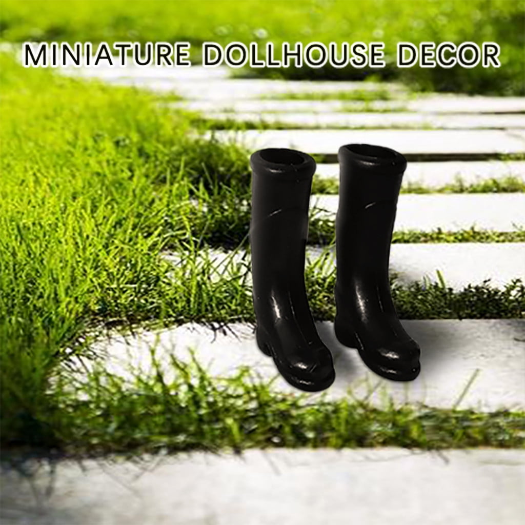 Dollhouse Miniature 1:12 scale tall rubber rain or garden boots black mini world 