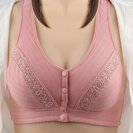 Bigersell Front Snap Closure Sports Bras for Women Plus Size Wireless Bra Ladies Push-up Bras No Underwire Lace V-Neck Comfort Straps Backless Full-Coverage Wire-Free Bra Everyday Wear Pink M