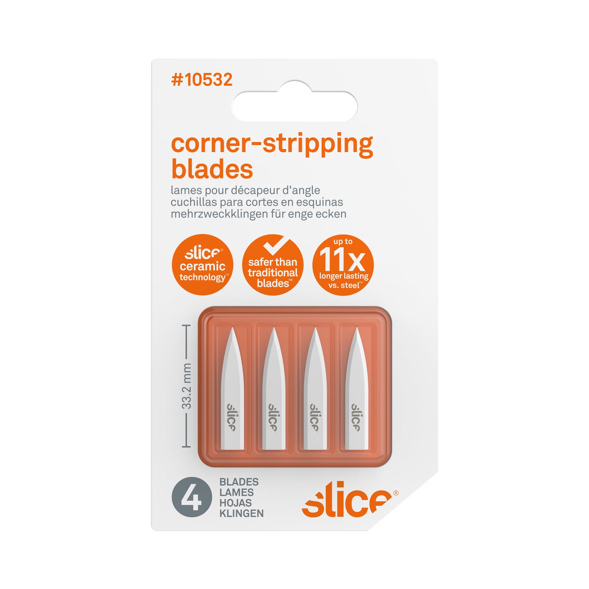 Slice 10532 Replacement Corner-Stripping Craft Blades - Finger-Friendly, Micro Ceramic Safety Blade | Never Rusts - Pack of 4
