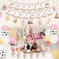 thumbnail image 7 of Pink Farm Animals Birthday Decorations for Girls Farmhouse Floral Theme Happy Birthday Banner Cow Pig Donkey Balloons Hanging Swirls Cake Cupcake Toppers for Kids Barnyard Theme Bday Party Supplies, 7 of 7