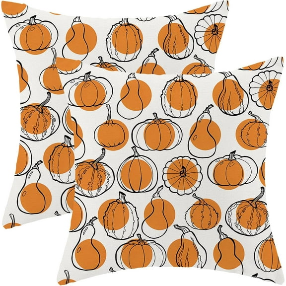 Fall Pillow Covers 18 x 18 Inch Set of 2 Burnt Orange Polka Dots Pumpkin Decor Throw Pillows Harvest Thanksgiving Autumn Indoor Outdoor Farmhouse Decorative Linen Pillowcases for Couch Bed Sofa