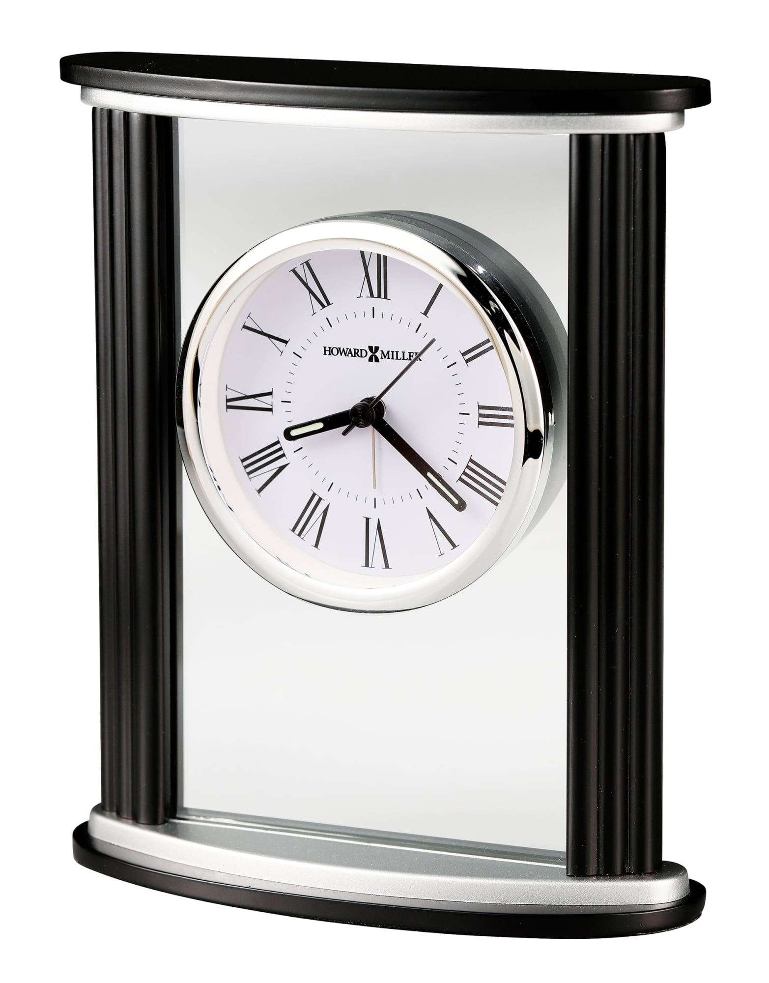 Howard Miller Pursuit Table Clock - Rosewood Hall Finish, Black Roman Numerals, Compass Rose, Quartz Movement, 3.5"x4"