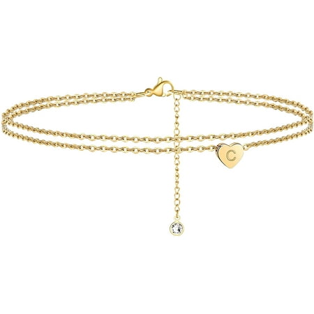 

Heart Initial Ankle Bracelets for Women 14K Gold Filled Handmade Dainty Layered Anklet Letter Initial Heart Ankle Bracelets for Women Beach Jewelry Gifts