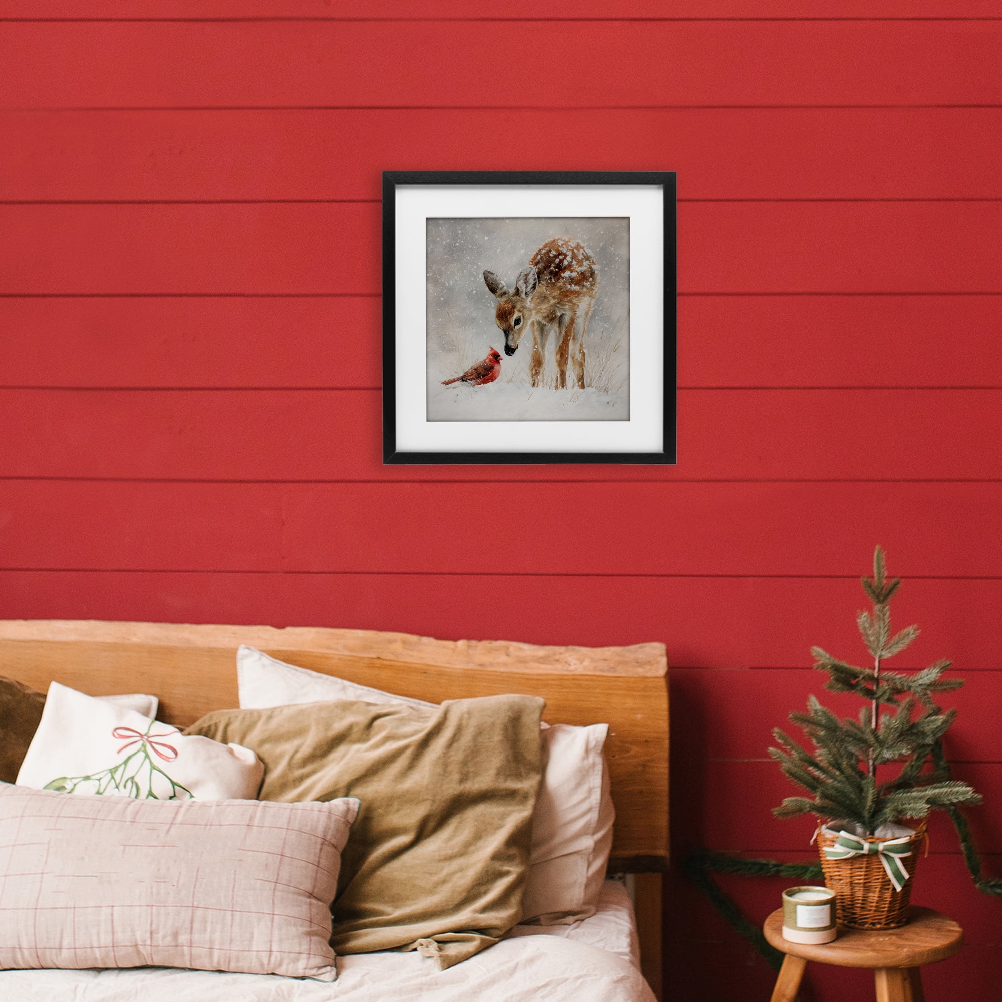 Stupell Industries Little Fawn & The Cardinal Black Framed Print Under Glass, design by Tina LeCour