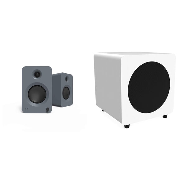 Kanto Ren Powered Speaker System (matte grey)   Kanto SUB8 Powered 8in Subwoofer(white)