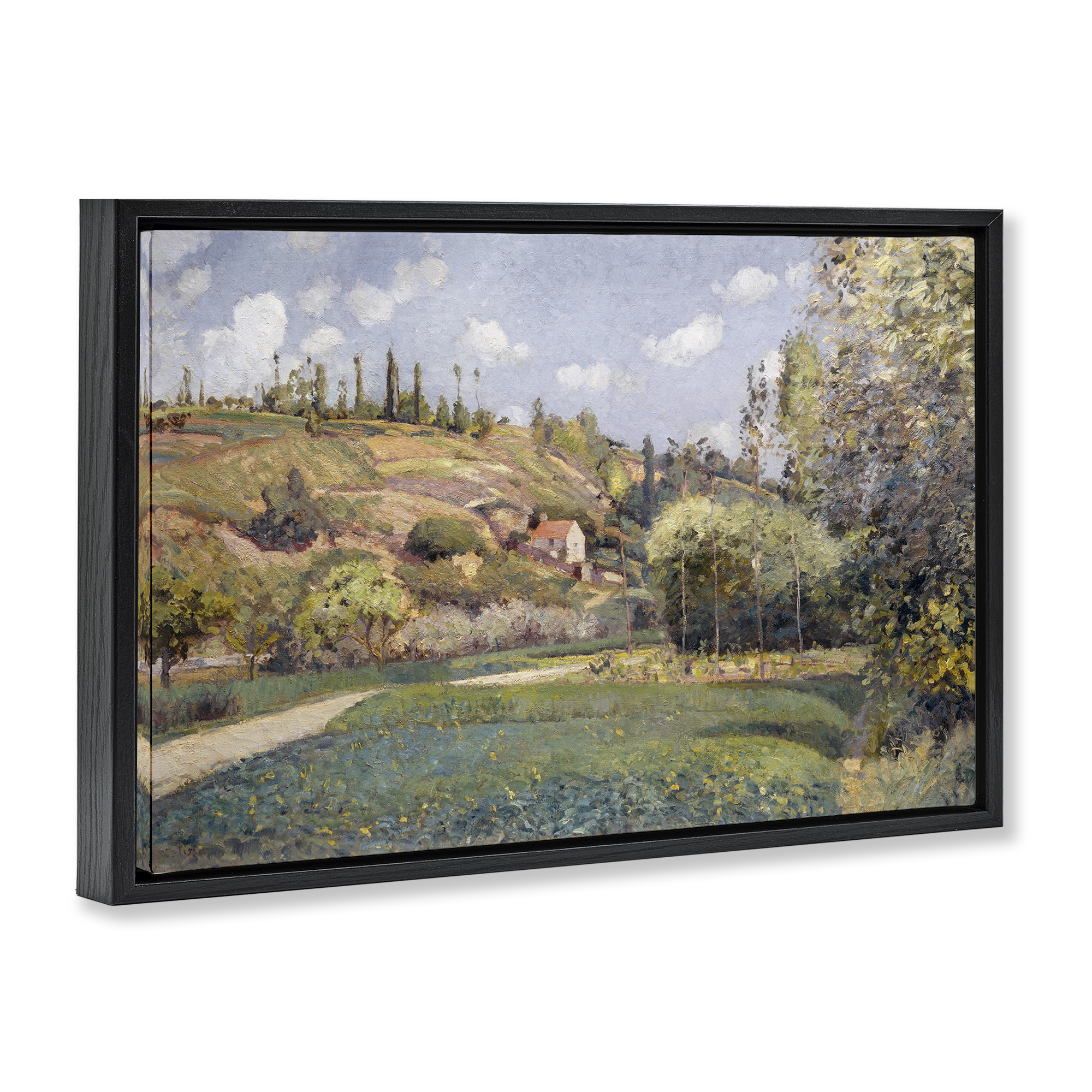 Stupell Industries Rolling Green Hillside Landscape & Nature Painting Black Floater Framed Canvas Art Print Wall Art, 25 x 17